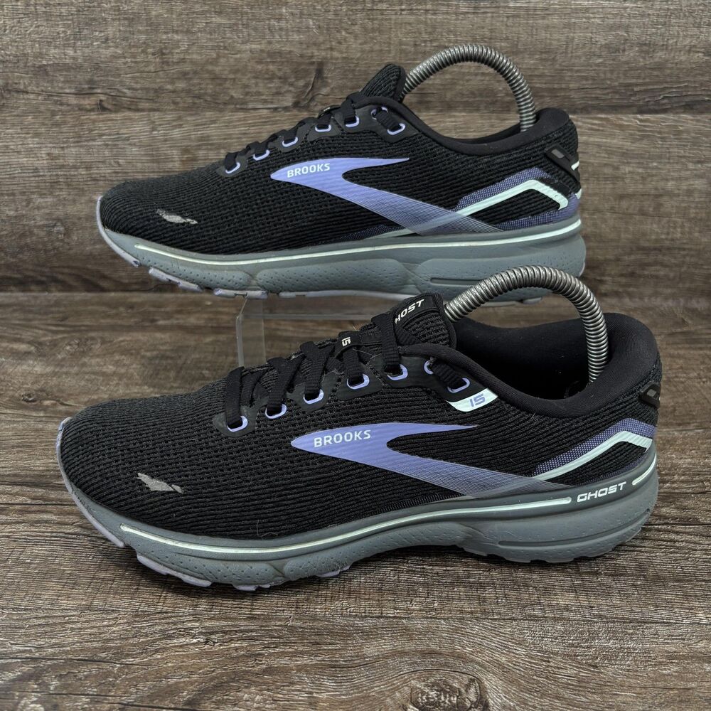 Brooks Ghost 15 Shoes Women's 9 Black Gray Mesh Running Cushioned Sneakers - Picture 2 of 8